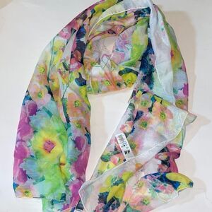 H&M Vibrant Floral Scarf with Pink, Yellow, and Green Size 75”X20”